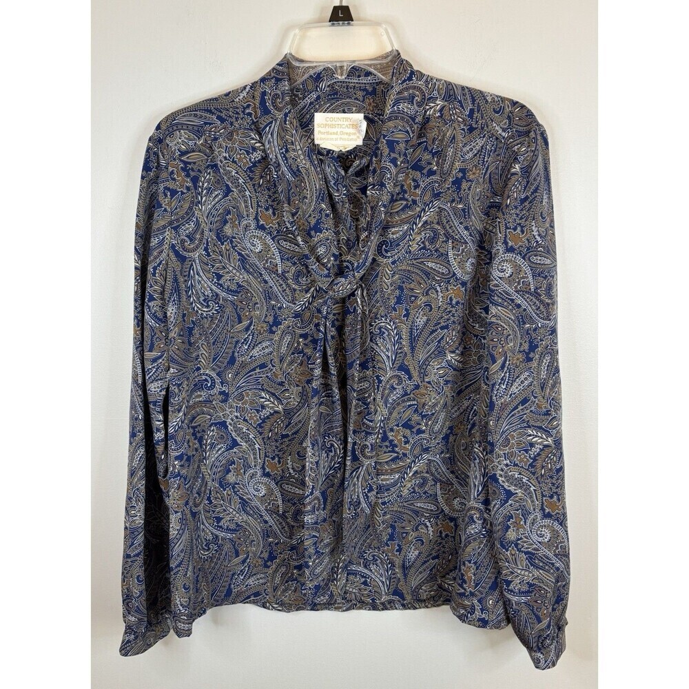 Vintage PENDLETON Country Sophisticates Paisley Blouse Women 14 Neck Tie Top USA